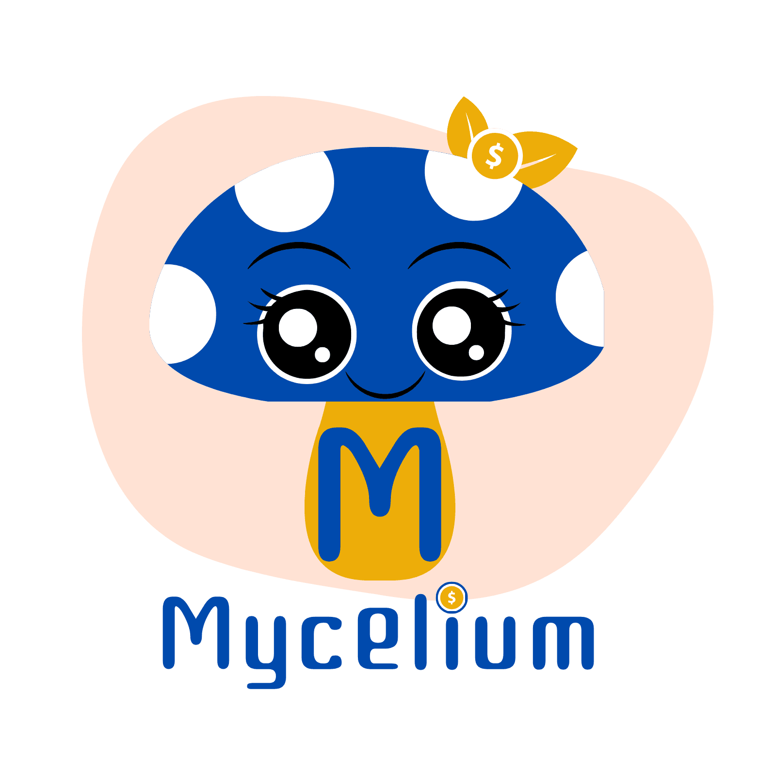 Mycelium mascot — a friendly blue mushroom